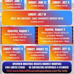 2026 Racing Schedule at Lake of the Woods Speedway