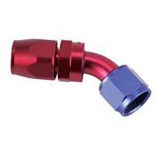 Swivel Hose End Fitting, 45 Degree, Red/Blue, -6 AN
