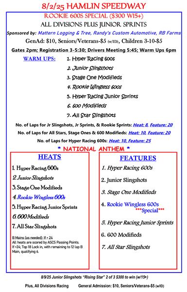 08-02-25 - Rookie 600s Special!!