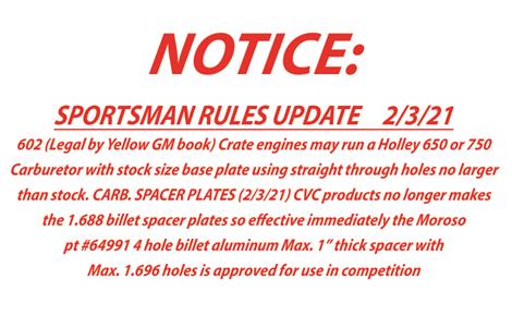 Sportsman Rules Update
