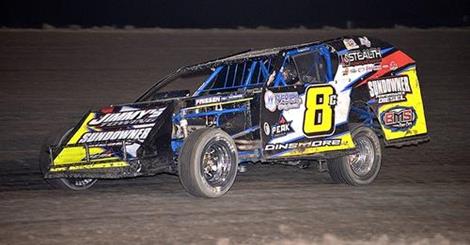 Greg Dinsmore was the $1,000 Friesen Performance IMCA Modified winner on opening night Saturday at I-37 Speedway. (Photo by J.M. Hallas)