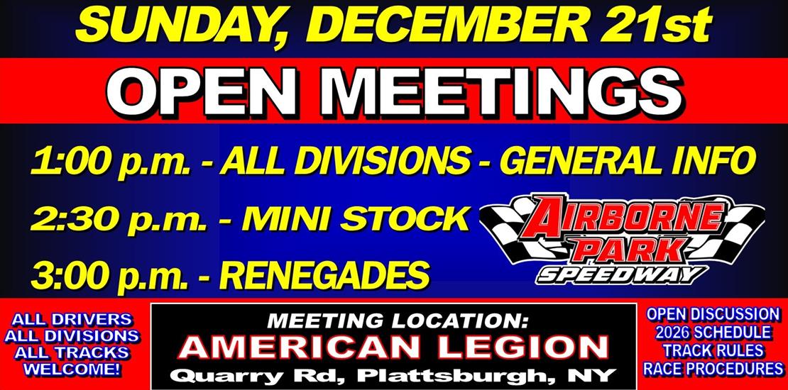 OPEN MEETINGS SUNDAY DECEMBER 21st!