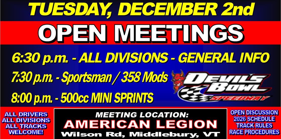 OPEN MEETINGS TUESDAY DECEMBER 2nd!