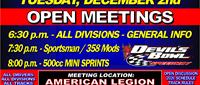 OPEN MEETINGS TUESDAY DECEMBER 2nd!
