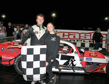 Andy J celebrating in victory lane 