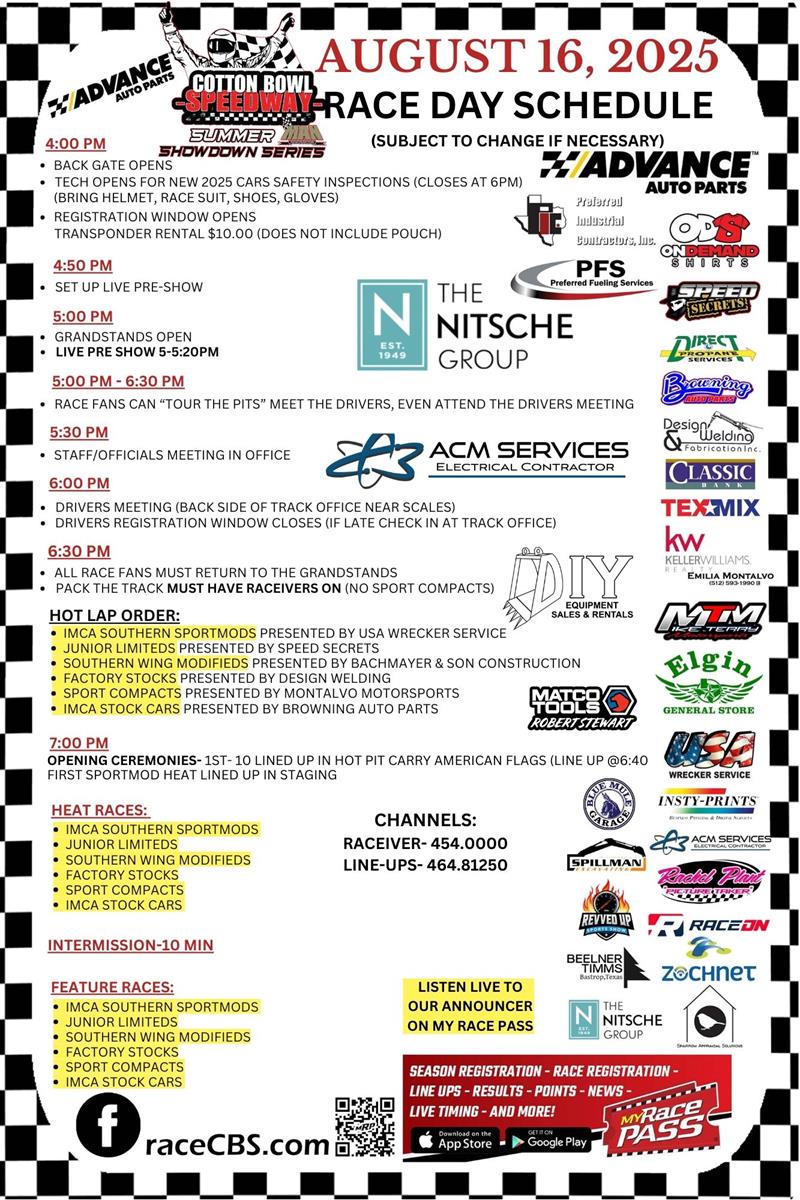 August 16th, 2025 Race Day Information
