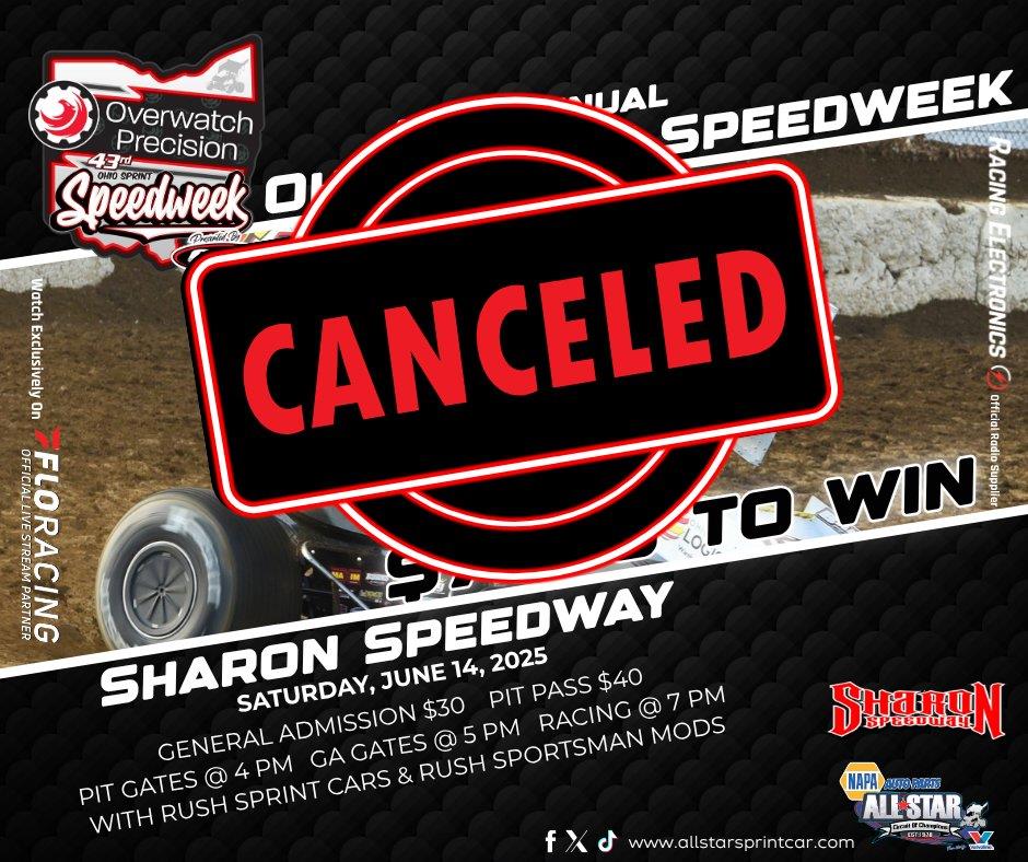 RAIN CONTINUES TO WREAK HAVOC IN 2025 AT SHARON WASHING OUT OHIO SPRINT SPEEDWEEK ON SATURDAY