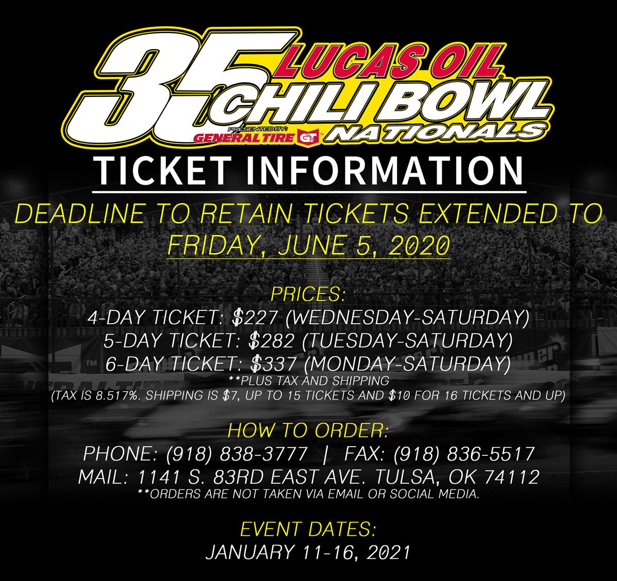 UPDATE: Deadline To Retain 2021 Chili Bowl Tickets Extended To June 5