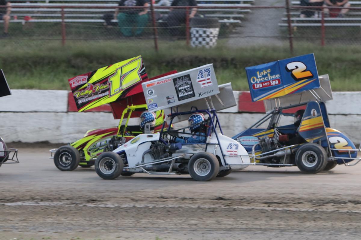 Ryan Green and Jake Wolf winners in the R.E. Hinkley Granite State Mini Sprints Tyler Fellows gets his first win of season in the LaValley Building Su