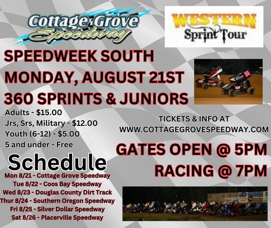 RACING RETURNS TO COTTAGE GROVE SPEEDWAY MONDAY, AUGUST 21ST WITH THE BIGGEST NAMES IN 360 RACING!!
