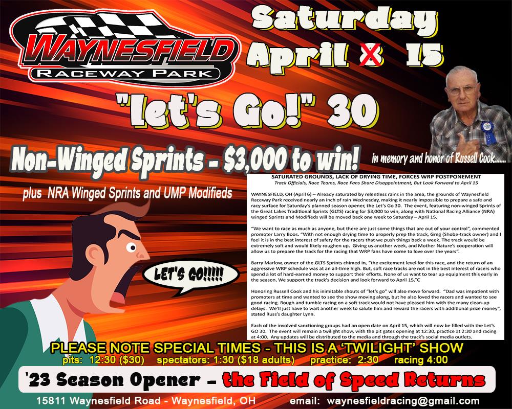 SATURATED GROUNDS, LACK OF DRYING TIME, FORCES WRP POSTPONEMENT