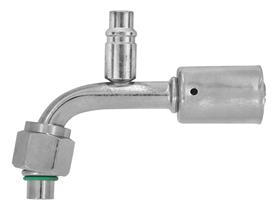 90° #10 Female O-Ring w/ R1234yf Low Side Port for #12 Hose, Steel Fitting