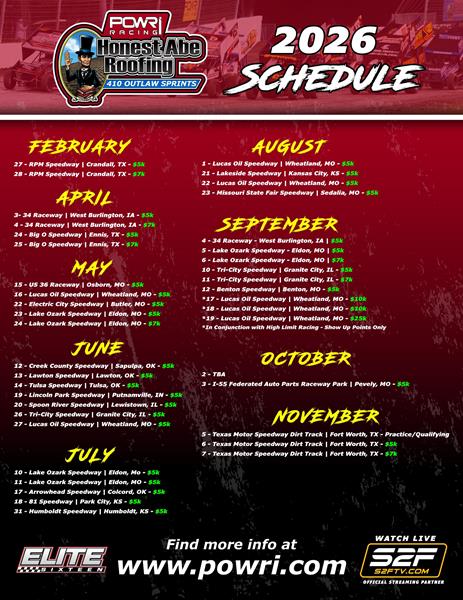 40 Nights Highlight POWRi Honest Abe Roofing 410 Outlaw Sprint League Schedule for 2026