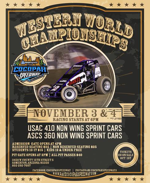 The 56th Annual Western World Championships will return to Cocopah Speedway, November 3rd & 4th. 2023