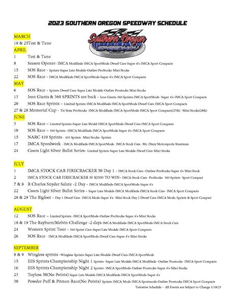 2023 Tentative SCHEDULE Posted