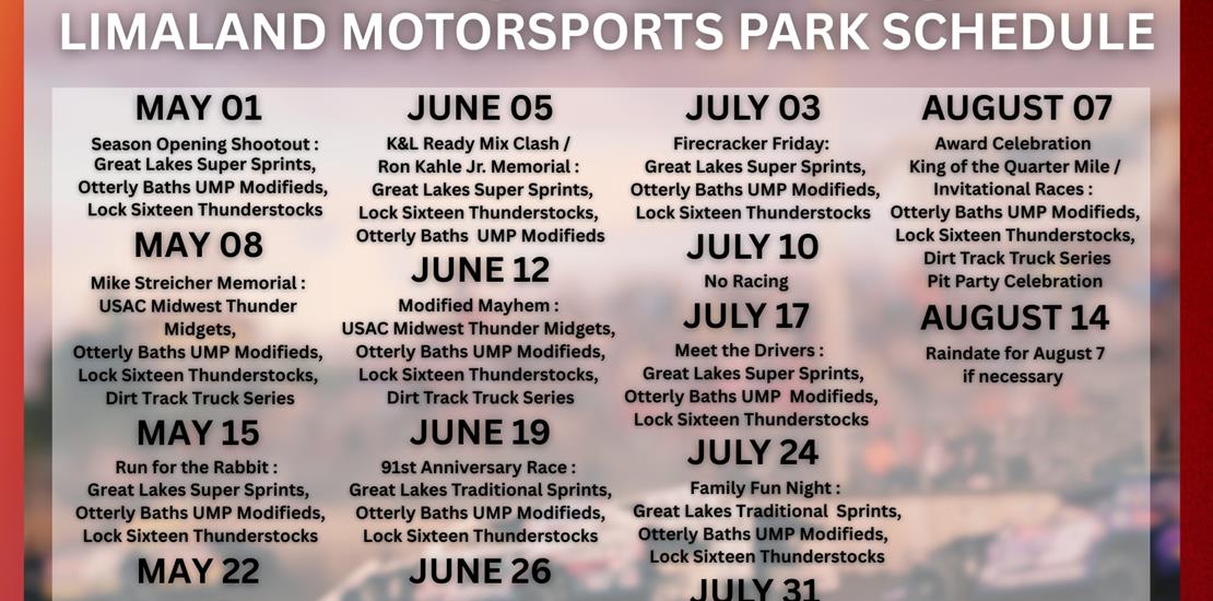 2026 Limaland Motorsports Park Schedule