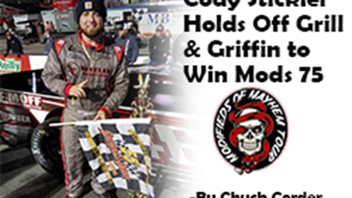 Stickler gets Checkered Flag after 75 lap Modified Race.