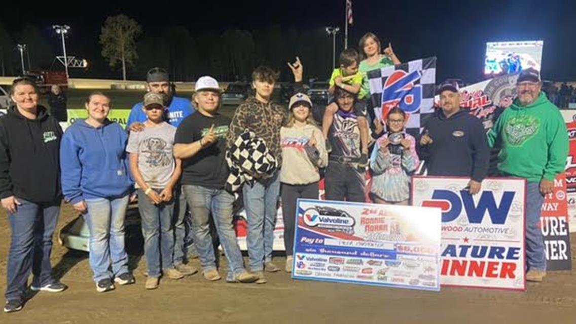Tyler Carpenter earned his fourth Valvoline American Late Model Iron-Man Series victory with his Ronnie Moran Memorial triumph at Muskingum County Speedway on May 16.