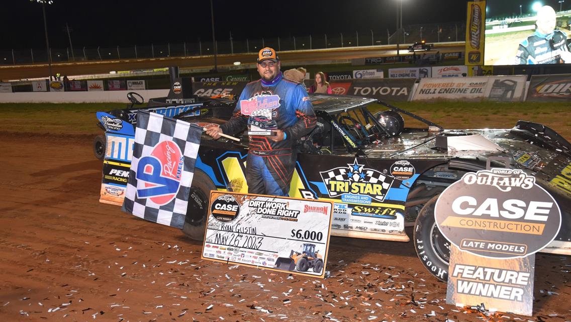 RYAN GUSTIN BECOMES 1ST WORLD OF OUTLAWS LATE MODEL REPEAT WINNER AT SHARON TAKING NIGHT 2 OF “BATTLE AT THE BORDER”; RUSH MODS TO AYDEN CIPRIANO