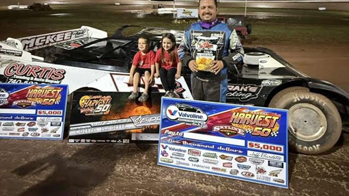 Colten Burdette survived a green-white-checkered finish at Skyline Speedway to score the $5,000 Harvest 50 victory on Saturday, September 27.