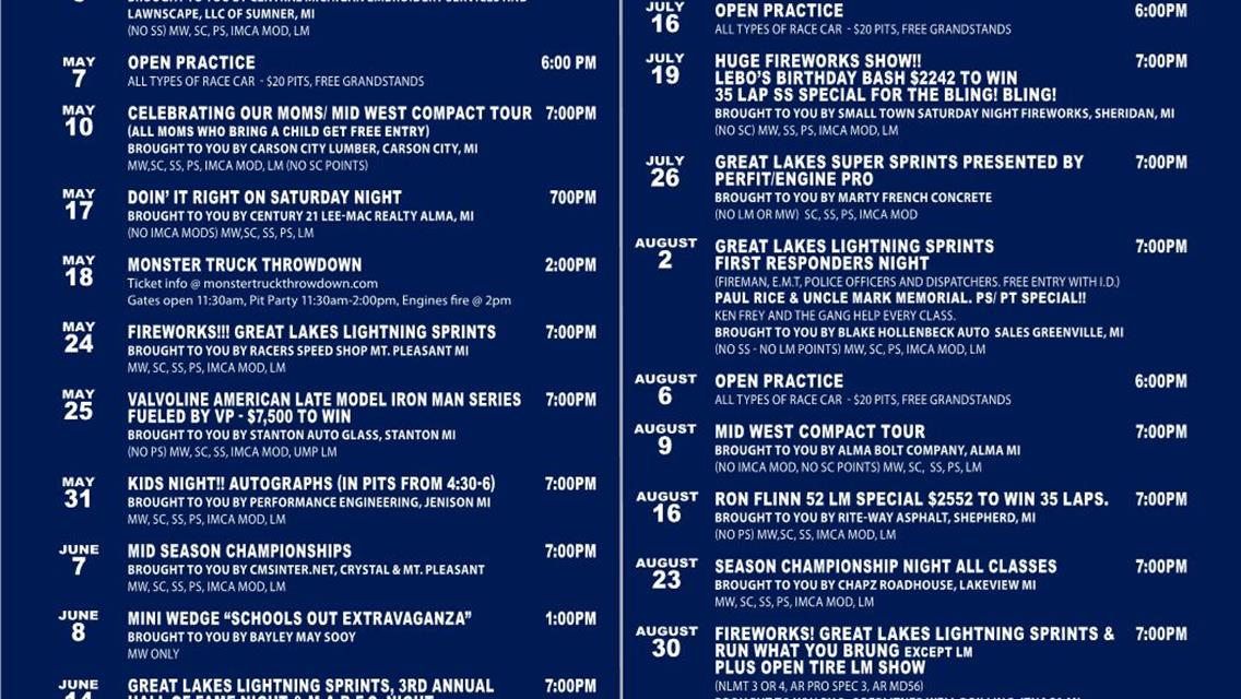 2025 Crystal Motor Speedway Schedule