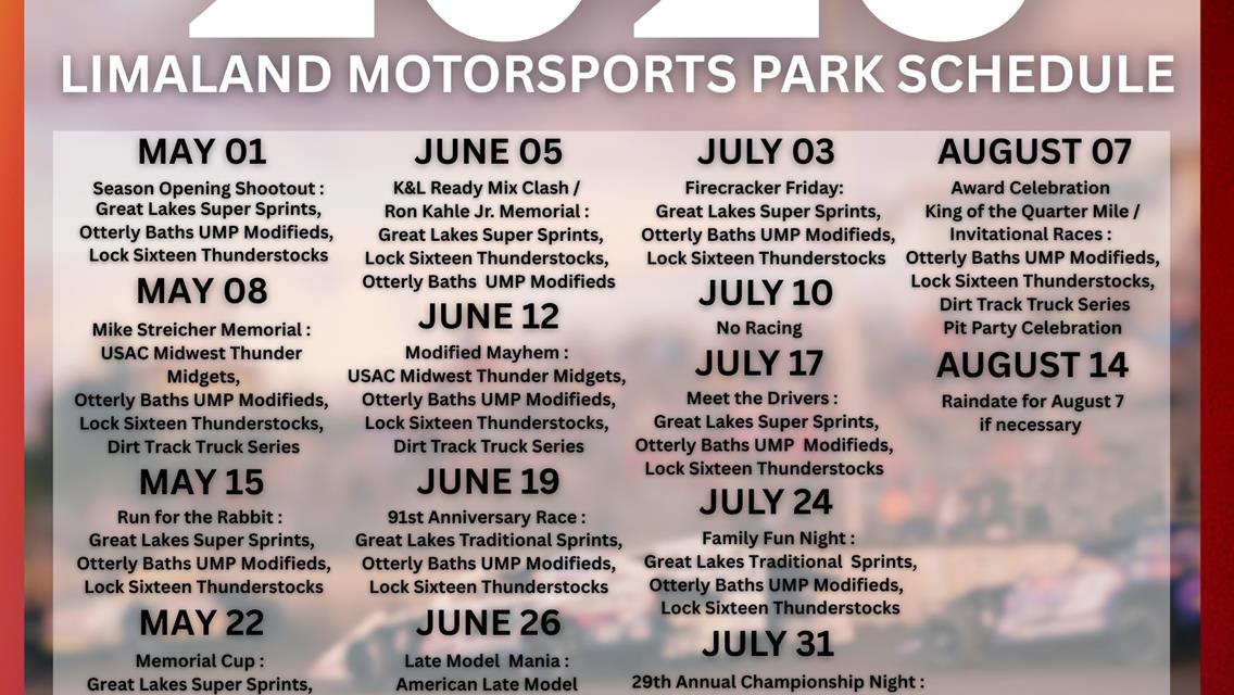 2026 Limaland Motorsports Park Schedule