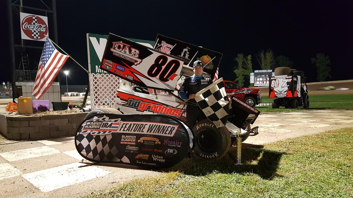 KERTSCHER FENDS OFF REINKE, COLLECTS SCOTT SEMMELMANN MEMORIAL AT BEAVER DAM RACEWAY IN BUMPER TO BUMPER IRA SPRINT ACTION!