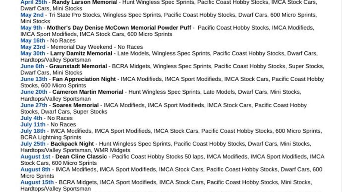 2026 Schedule Announced For Antioch Speedway