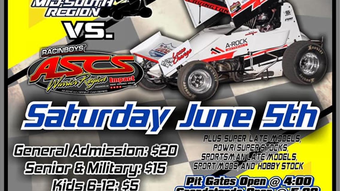 ASCS Mid-South Taking On ASCS Warrior Region At Legit Speedway Park