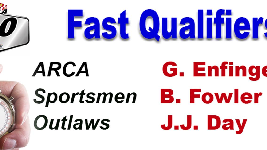 Enfinger Fastest in ARCA; Day Fastest in Outlaws Small Field; Fowler Fast in Sportsmen Qualifying