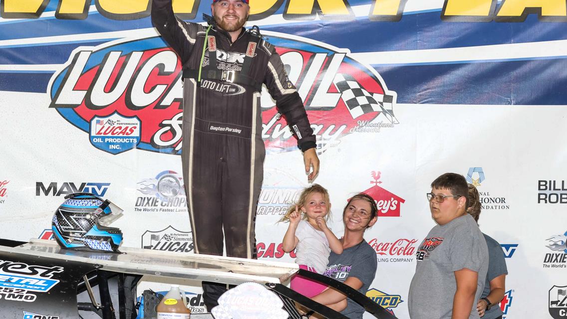 Dayton Pursley rolls to first USRA Modified win in Lucas Oil Speedway spotlight feature