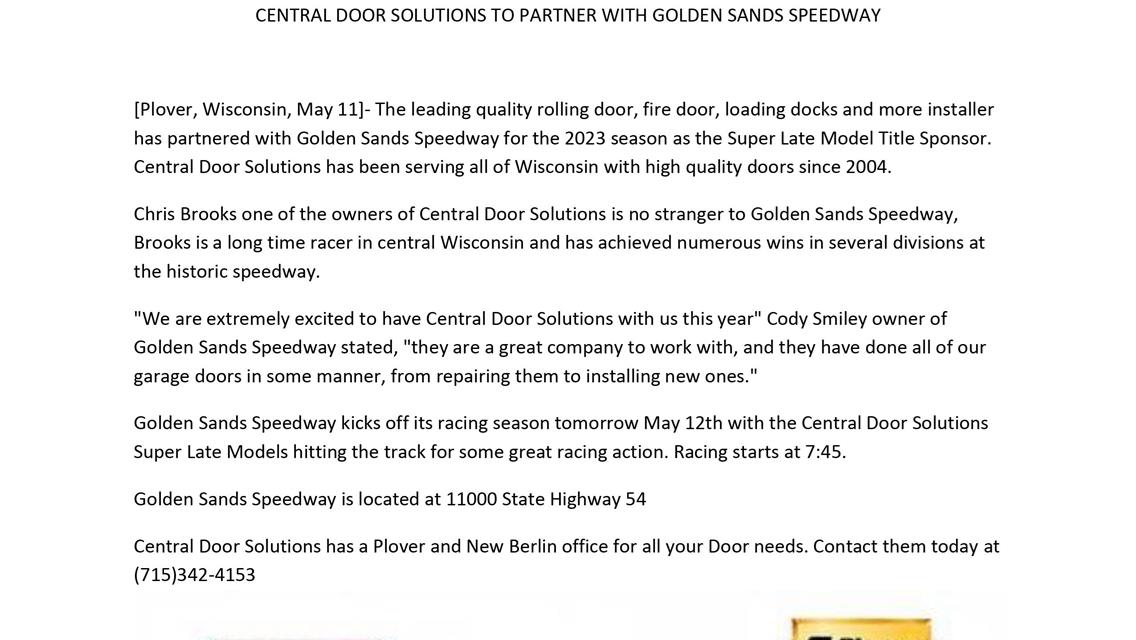 Central Door Solutions is the Super Late Model Title Sponsor for 2023