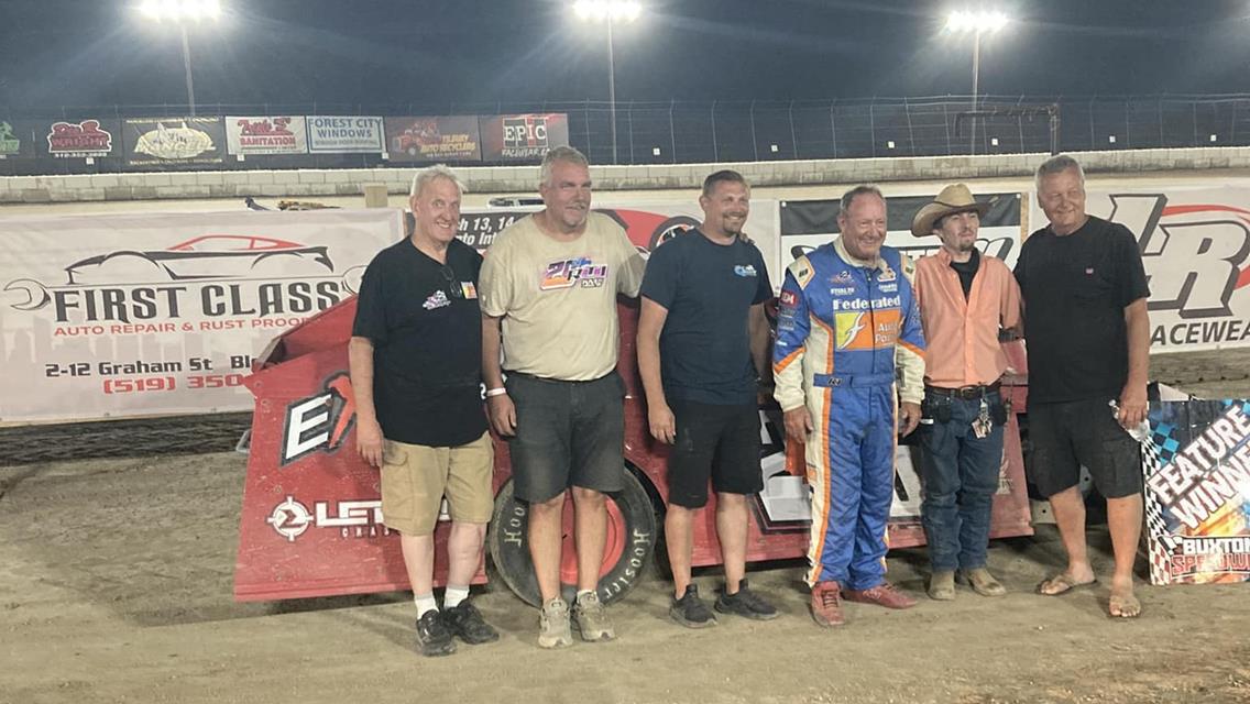 Ken Schrader in victory lane at Buxton Speedway (Merlin, ON) aboard the Greg Belyea entry.