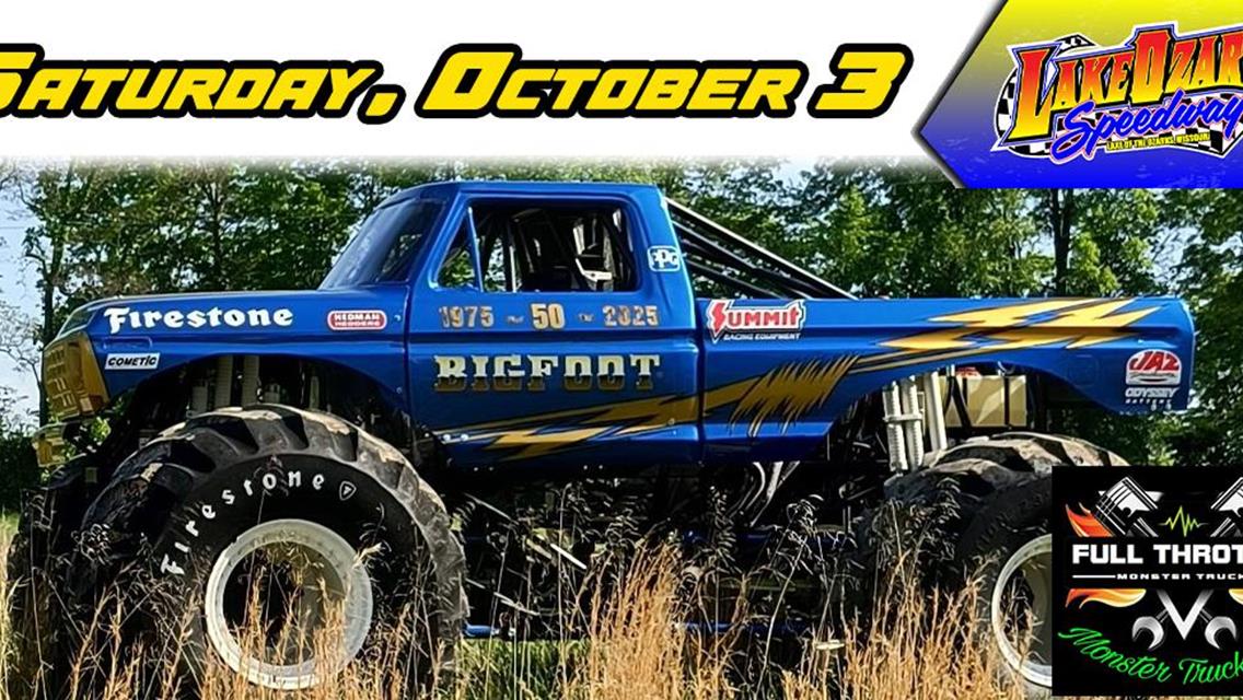 Lake Ozark Speedway Sets October 3 for Monster Truck Showcase Featuring Bigfoot
