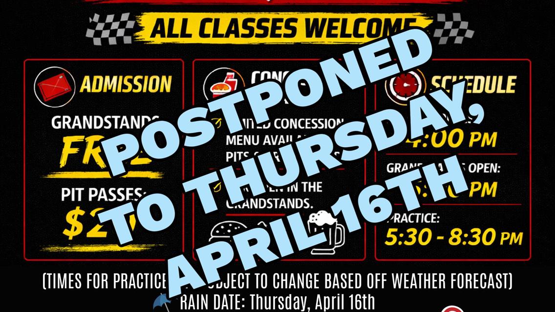 Practice has been POSTPONED to Thursday, April 16th