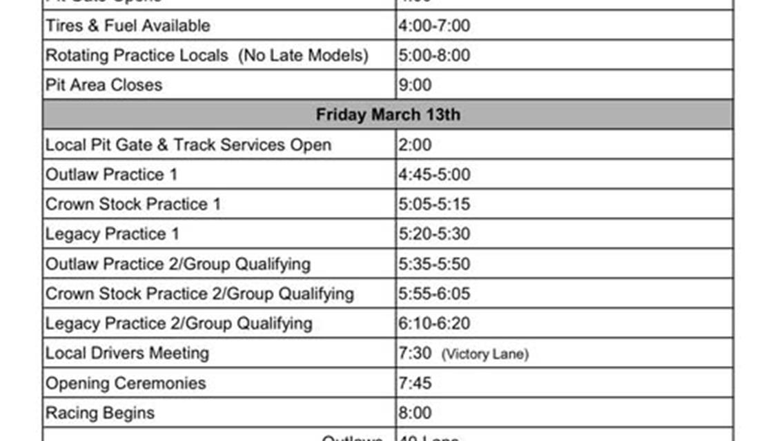Opener on Friday the 13th Includes Thursday Practice