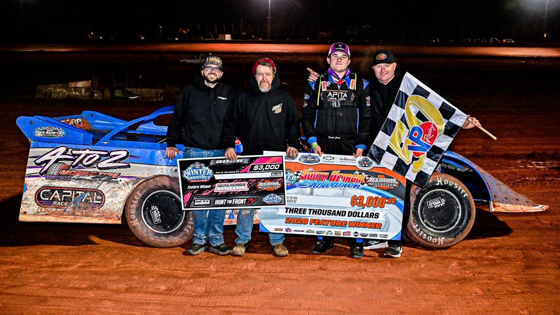 Diesel Jones bagged a $3,000 victory with the Crate Racin' USA Winter Shootout Series at Needmore Speedway on Saturday, January 30.