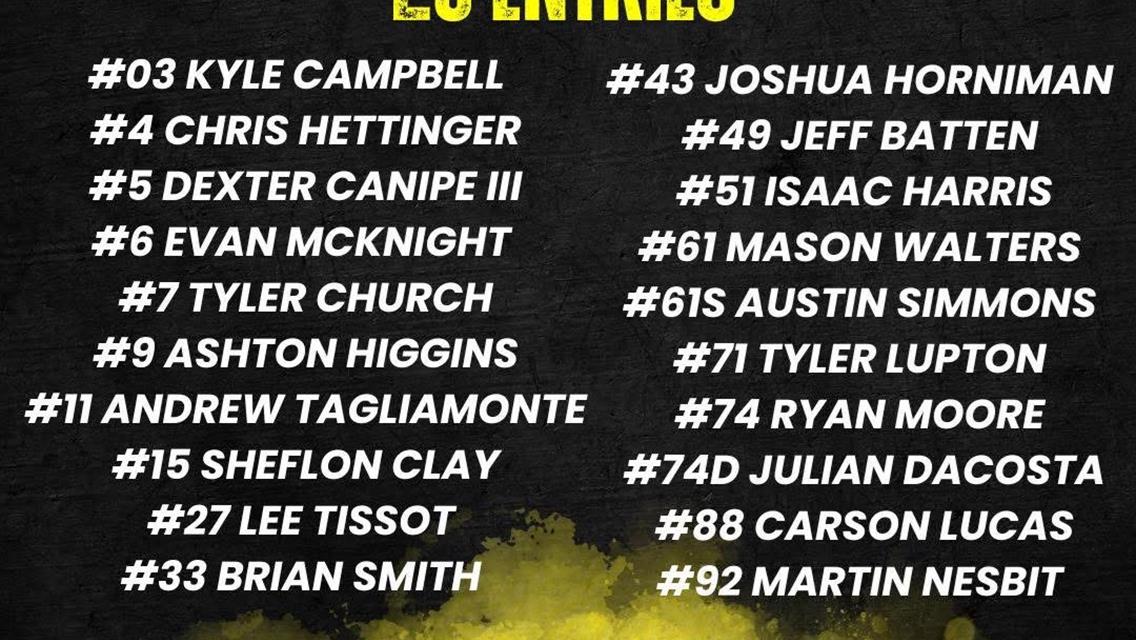 SAPS Entry List For Tri County Speedway