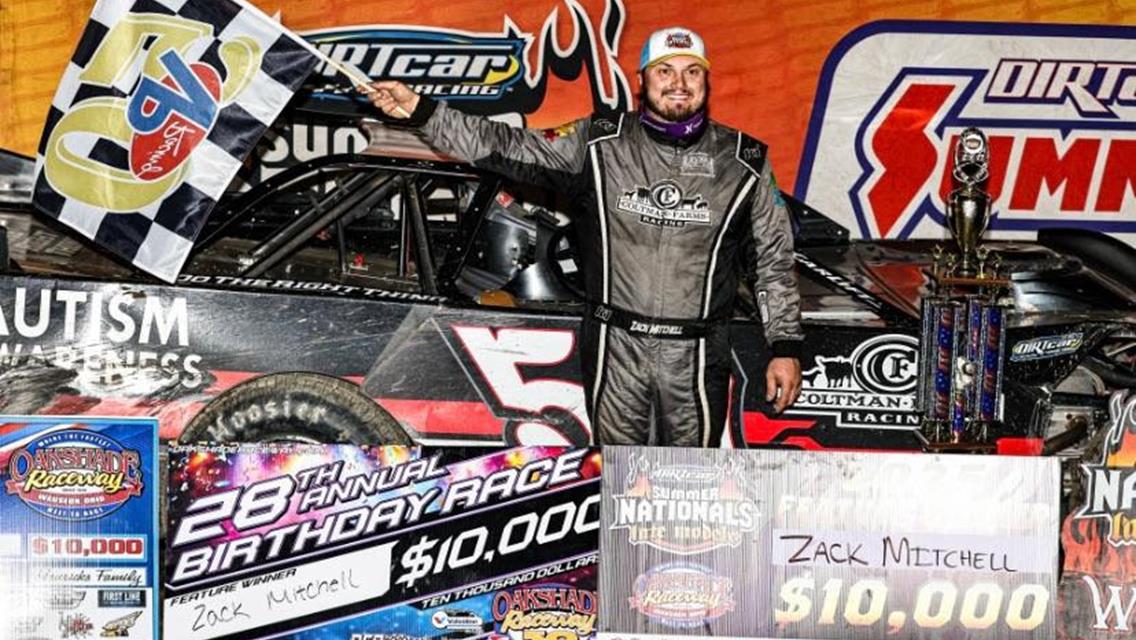 Zack Mitchell in victory lane in Saturday's Birthday Race at Oakshade Raceway.