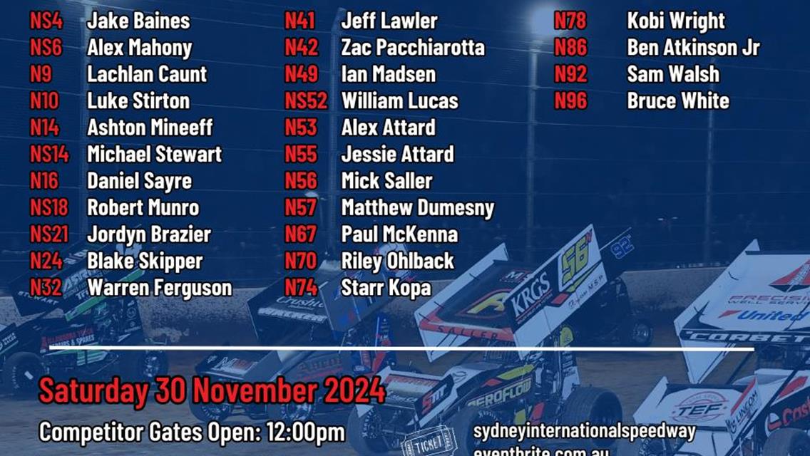 Current Sprintcar Nominations for November 30