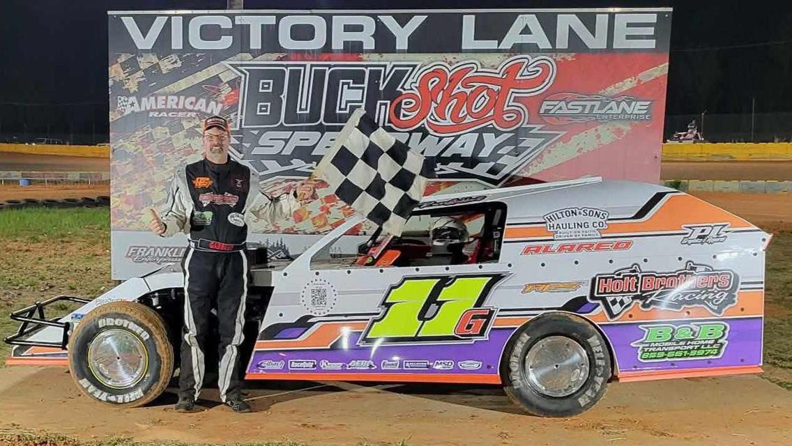 Russ Gabbert visited victory lane at Buckshot Speedway on March 28.