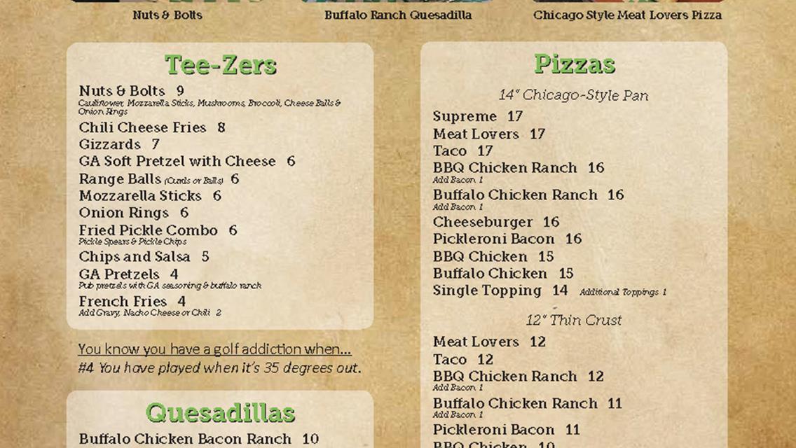 Golf Addiction Has A Brand New Menu!