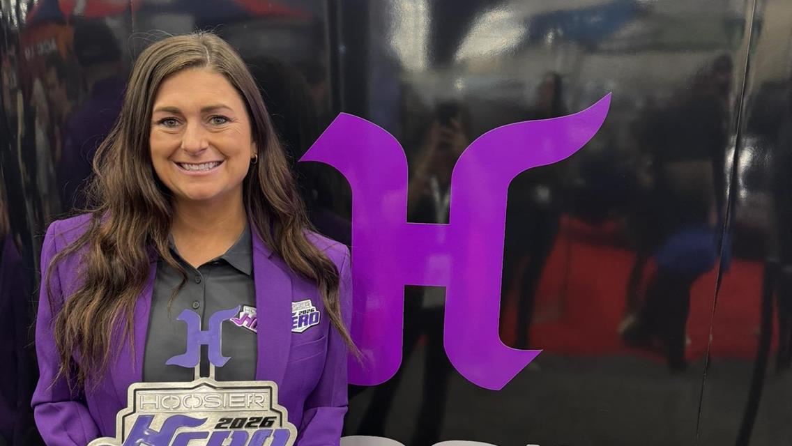 Morgan accepting her Hoosier Hero award after being nominated at the Performance Racing Industry (PRI) as one of the 12 finalist.
