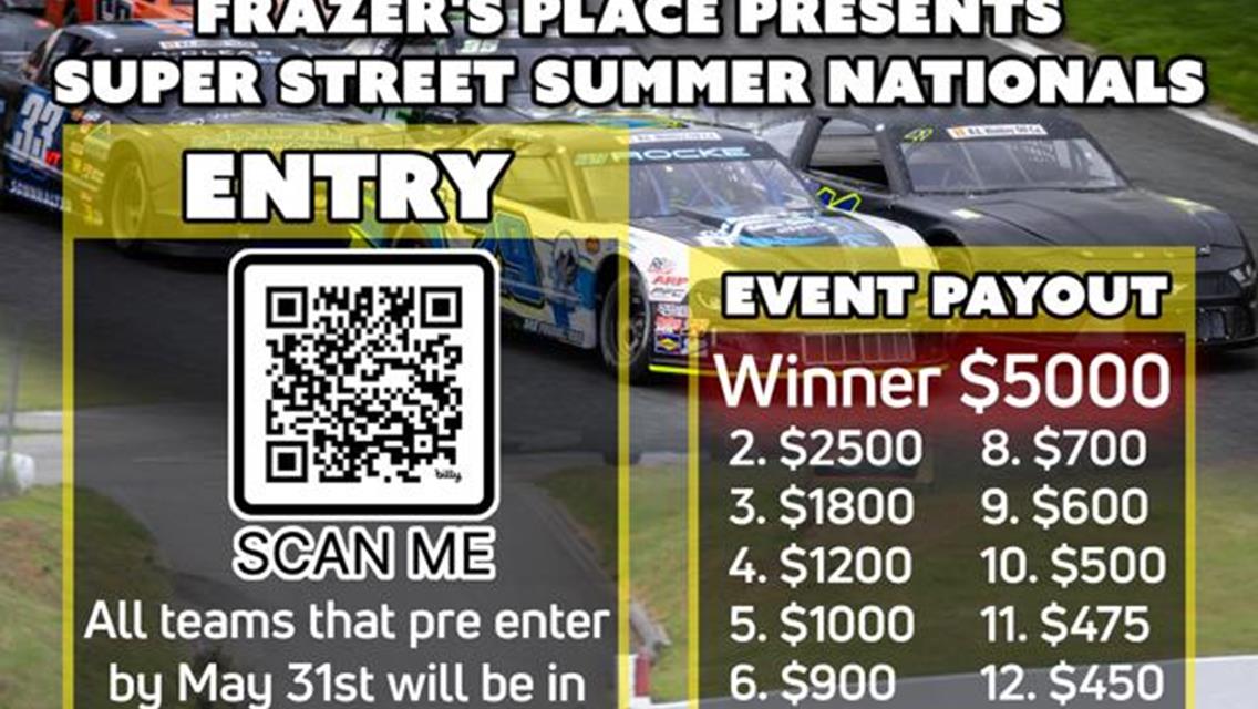 Frazer’s Place Restaurant Presents the Inaugural R.E. Hinkley Super Street Summer Nationals at Claremont Motorsports Park
