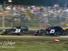 Nick and Mike Simons at speed on front stretch