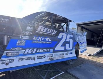 Cody Thompson in the pits at Mississippi Thunder Speedway (Fountain City, WI) on April 25, 2024. (RacinDirt.com photo)