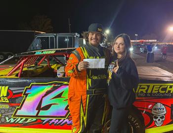 Blaize Chatham won the Factory Stocks feature at Whynot Motorsports Park on March 28.