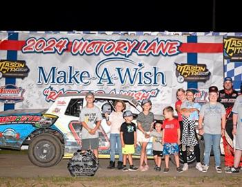 Jake O’Neil won the USRA - United States Racing Association Stock Car event at Mason City Motor Speedway during the Make-A-Wish Foundation night on Aug. 4