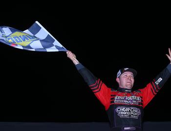 Bobby Pierce won the 2025 Slocum 50 at 34 Raceway (West Burlington, Iowa) with the Midwest Auto Racing Series. (Josh James Artwork image)