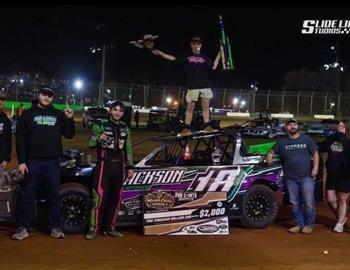 Landen Jackson captured a $2,000 Crate Racin’ USA Street Stock feature at Pike County Speedway.